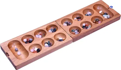 Produktbild von Kalaha Spiel mit Magnetverschluss für 2 Spieler - Spielfeld 14 x 49 cm - Hus - Bao - mit Edelsteinen