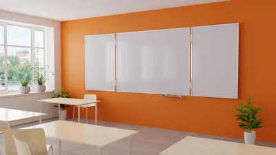 Zdjęcie produktu dla Tablica biała szkolna suchościeralna magnetyczna typ"tryptyk" 100x170 // 340 cm