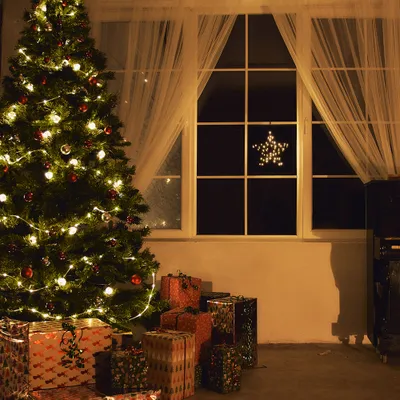 Produktbild von LED Weihnachten Fensterdeko Glühwürmchen Stern schwarz warmweiß für 3 x AA Batterie