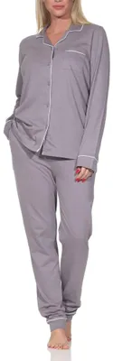 Obrázek produktu pro Dámské pyžamo Normann dlouhé v klasickém střihu z žerzeje - také v plus size velikosti ; písková , 52