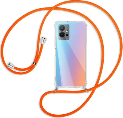Produktbild von Handykette Backcover-Schutzhülle mit Band (Metall silberfarben) für vivo Y55 5G, vivo Y75 5G - neonorange
