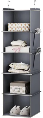 Produktbild von Hängeregal Schrankorganizer 5 Fächer Grau 30x30x100cm Vlies MDF Bambus