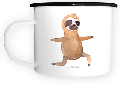 Produktbild von Mr. & Mrs. Panda Emaille Tasse Faultier Yoga - Weiß - Geschenk, Yogaübungen, Namaste, Große, Haferl, Reisebecher, Pott, Teetasse
