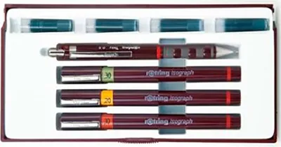 Produktbild von Rotring Isograph 0.2/0.3/0.5, Verschlossener Gelschreiber, Schwarz, Braun, Box, 4 Stück(e)