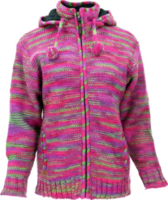 Produktbild von Kuschelige Gefütterte Strickjacke, Damenjacke, Wolljacke, Nepaljacke - Pink, Wolle, Größe: XXL