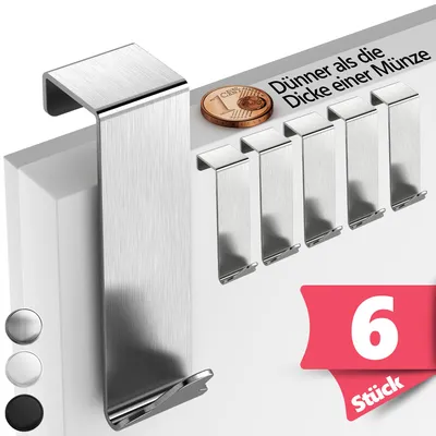 Produktbild von Lindenstein Premium Türhaken zum Einhängen, 6er-Set – Silberner Kleiderhaken für die Tür aus Edelstahl, formstabile Türgarderobe mit hoher Tragkraft