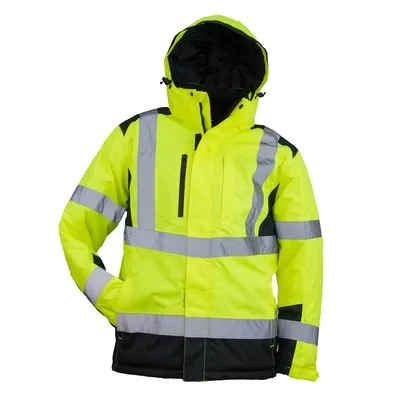 Produktbild von Gefütterte Warnschutz Arbeitsjacke mit Kapuze Herren Winterjacke Größe L URG-HV-LX491 Gelbe Jacke