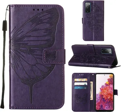 Produktbild von Galaxy S20 FE Hülle, Schmetterling Prägung Flip Leder Kartenfächer Schutzhülle Ledertasche mit Ständer für Samsung Galaxy S20 FE 4G / 5G Lila