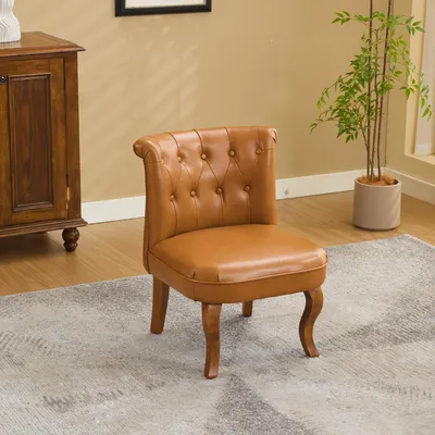 Produktbild von MODFU Loungesessel Relaxsessel aus Kautschukholz,Rückenlehne mit Lederknöpfe,ohne Armlehnen,Schaumstoff,Hellbraun