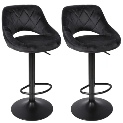 Produktbild von 2er-Set Barhocker Tresenhocker aus Samt höhenverstellbar Bistrohocker Schwarz