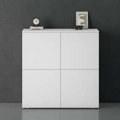 Image de doporro Buffet Commode 100cm Meuble de Rangement Blanc Mat Placard Salon Salle à Manger 4 Portes Schrank04