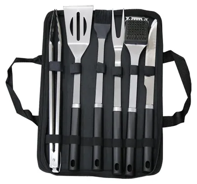 Produktbild von Professionelles Grillbesteck-Set 6-teilig, Edelstahl, Mit Tragetasche, Mobiles Grillzubehör für Camping und Picknicks im Freien