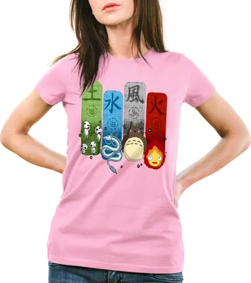 Produktbild von style3 Ghibli Family Damen T-Shirt totoro mononoke schloss chihiro film, Farbe:Pink, Größe:S