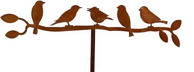 Produktbild von 5 Vögel auf Zweig Garten rostige Gartendeko Gartendekoration Metall Naturrost dekorieren Rost rostige Dekoration für den Garten Gartenstecker Beetstecker Topfstecker Landhaus