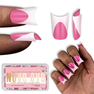 Image de Ongles artificiels "Duck Nails", modèle "French Tips" rose, très courts, 240 pièces, 15 tailles, gel souple