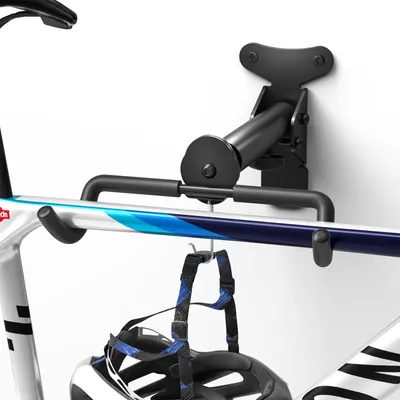 Produktbild von Klappbare Fahrrad Wandhalterung mit Helmhalter - Platzsparender Fahrradständer für Garage und Innenräume
