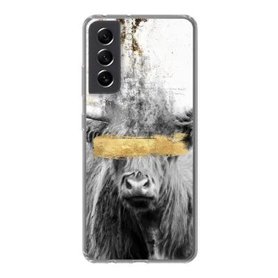 Produktbild von MuchoWow® Handyhülle Schutzhülle Hülle für Samsung Galaxy S21 FE Schottischer Highlander - Gold - Abstrakt Silikon Softcase Handy Hülle - Mobiltelefonhülle