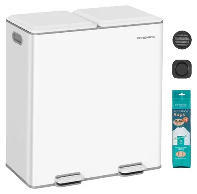 Produktbild von Abfallbehälter mit 2 Fächern – Soft-Close-Pedal – weiß – 58,5 x 37 x 64 cm