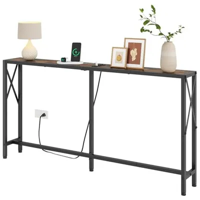 Productafbeelding van Consoletafel met AC-uitgangen en USB-poorten - Smalle Banktafel voor Woonkamer en Slaapkamer