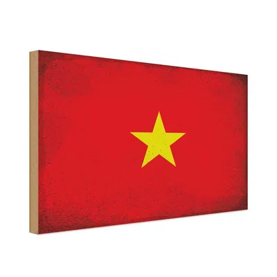 Produktbild von vianmo Holzschild 30x40 cm Vietnam Flagge Fahne Wappen