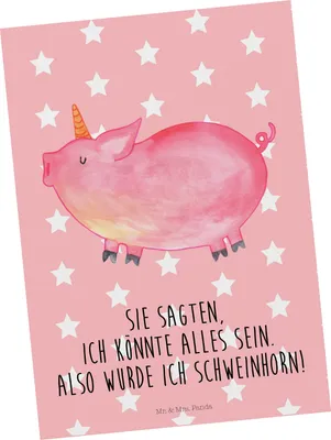 Produktbild von Mr. & Mrs. Panda Postkarte Einhorn Schwein - Rot Pastell - Geschenk, Spruch, bildkarte, Einhörner, Unicorn, Ansichtskarte, Postkarten, Ansichtskarten, Grußkarte