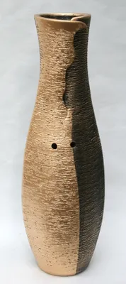 Produktbild von Bodenvase Dekovase Keramik Schwarz Gold ca.60 CM inkl. Vaseneinsatz - Modell: Goldi B - Rand Eingeschnitten