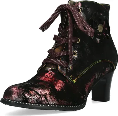Produktbild von Laura Vita Damen Stiefelette Leder mit Blumenmuster Metallic Glanz Elcodieo 01, Größe:39 EU, Farbe:Rot