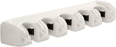 Image de Porte-outils - Système à vis - Porte-balais - Support mural beige pour balais à franges, brosses et outils de jardinage, rangement de garage, 5 emplacements et 6 crochets, pour la maison, la cuisine et le jardin