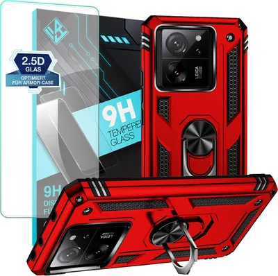 Produktbild von Armor Outdoor Handyhülle für Xiaomi 13T / 13T Pro Handy Panzer Case Schutzhülle mit 9H Displayglas Displayschutz Farbe: Rot