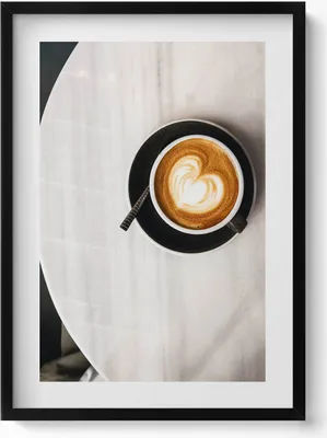 Produktbild von Tasse Kaffee mit einem Herz– Wandbild mit Rahmen – Gerahmtes Bild  – Wanddekoration – 50x70 cm –  Schwarz Rahmen