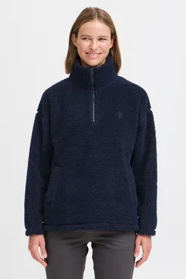 Zdjęcie produktu dla OXMO OXTolirone Damski sweter typu teddy, sweter z dekoltem typu kołnierzyk, kieszenie naszywane, luźny krój
