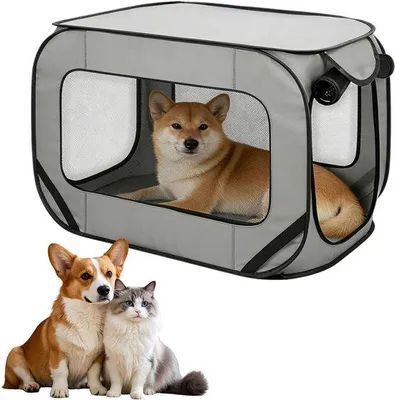 Productafbeelding van Opvouwbare Hondenbox 92 x 52 x 52 cm - Robuuste Hondentransportbox - Ademend Design voor Binnen en Buiten - Hondenbench en Kattenbox