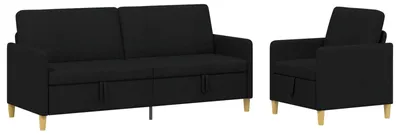 Image de Ensemble de canapés vidaXL avec rangement, 2 pièces, couleur noire, revêtement en polyester