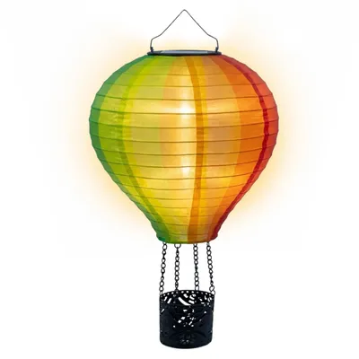 Produktbild von Solar Heißluftballon aus Nylon bunt zum Hängen klein - 45 cm - LED Garten Lichtspiel mit Flammen Effekt