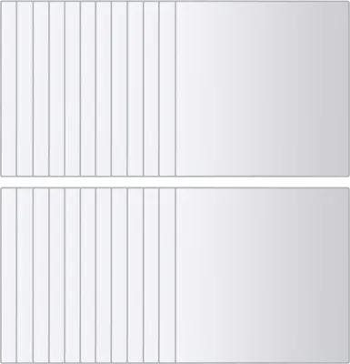 Two rows of mirrored tiles, each row showing a stack of square mirror tiles.