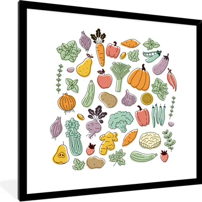 Produktbild von MuchoWow® Gerahmtes Poster Gemüse - Obst - Minimalismus 40x40 cm - Poster mit Schwarzem Bilderrahmen Wandposter Rahmen Foto Bilder - Mit Rahmen - Wanddekoration Schlafzimmer