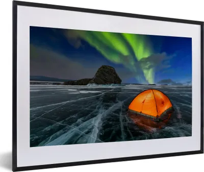 Produktbild von MuchoWow® MuchoWow® Gerahmtes Poster Nordlichter - Zelt - Eis - Skandinavien 60x40 cm - Poster mit zchwarzem Bilderrahmen - Schlafzimmer - Plakat in Rahmen - Drucken