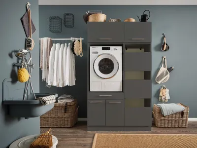 Produktbild von Waschmaschinenumbauschrank >LAUNDREEZY< in anthrazit - 117,5x200x67,5 (BxHxT)