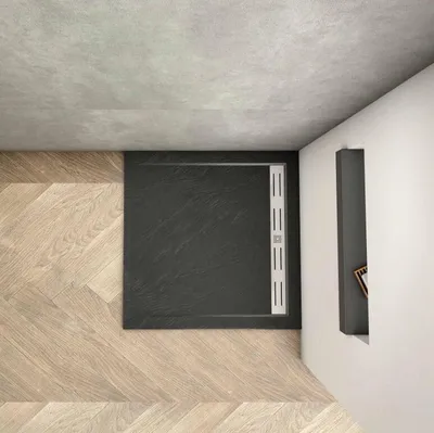 Produktbild von Schwarze Quadrat Duschtasse 100x100cm Sanitär estra flache rechteckige Duschwanne mit Schlauch + Siphon