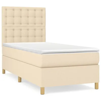 Zdjęcie produktu dla vidaXL Łóżko sprężynowe z materacem kremowe 90x190 cm tkanina