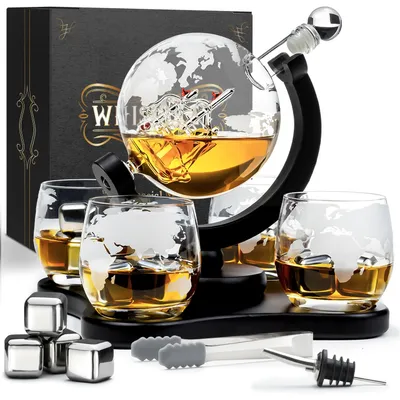 Whiskey Karaffen Set 900ml – 4 Gläser, 4 Steine, Zubehör