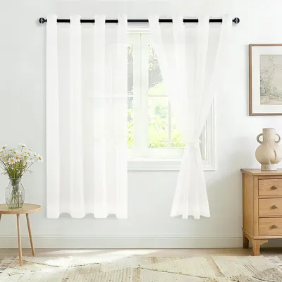 Immagine prodotto di Tende bianche - Tulle - Bianco - Semitrasparenti - Con passanti - Set da 2 - Ideali per il soggiorno - Morbide - Trasparenti - Tende con passanti
