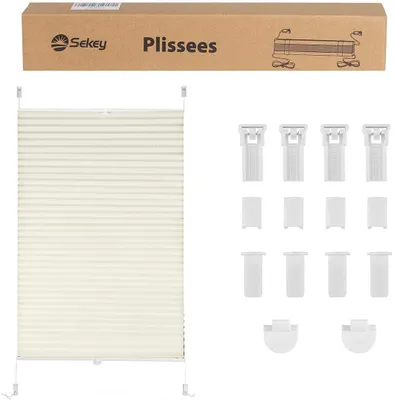 Produktbild von Plissee Klemmfix ohne Bohren 80x120cm Beige Sonnenschutzrollo Verspannt Blickdicht Lichtschutz Faltrollo Jalousie Rollos für Fenster und Tür
