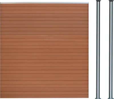 Produktbild von WPC Steckzaun x1 & LED Zaunpfosten x2, 1,85m Braun Kunststoff Gartenzaun