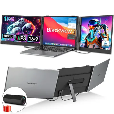 Image de Blackview DCM6 14" avec enceinte Bluetooth Aurabass3 : écran portable double pour ordinateur portable, ultrafin, FHD, compatible avec les ordinateurs portables de 13,3" à 17,3", pivotant à 180°