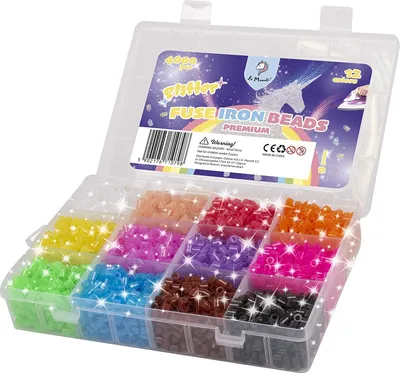 Produktbild von La Manuli Glitzer Bügelperlen Sortiert Fuse Beads Kit - 4000 Stück 5 mm 12 Farben Nachfüllset Bügelperlen Set Mit jeder Marke Beads kompatibel, Steckperlen in Organizerbox