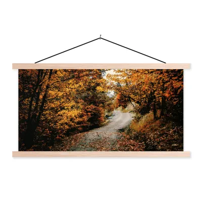 Produktbild von MuchoWow® Textilposter Herbstwald - Weg - Laub - Ländlich 60x30 cm mit holzfarbenen Rahmen - Dekoration
