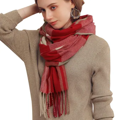Productafbeelding van Dames Winter Sjaal van Cashmere met Ruitpatroon