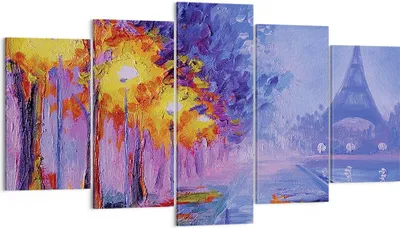 Produktbild von Bild auf Leinwand - Leinwandbild - 5 Teile - Paris Laternen Eiffel - 160x85cm - Wand Bild - Wanddeko - Wandbilder - Leinwanddruck - Bilder - Wanddekoration - Leinwand bilder - Wandbild - EA160x85-4199