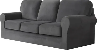 Produktbild von 3-Sitzer-Sofabezug mit 3 separaten Kissen und 3 Rückenlehnenbezügen, 7-teiliger Stretch-Sofabezug, Ersatz-Möbelschutz (Sofa, Dunkelgrau)